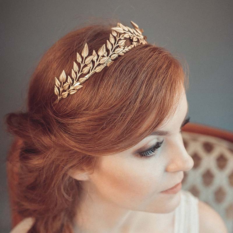 Bridal Golden Leaf Headband Alloy Crown Hair Accessories - Badi Jewellery store