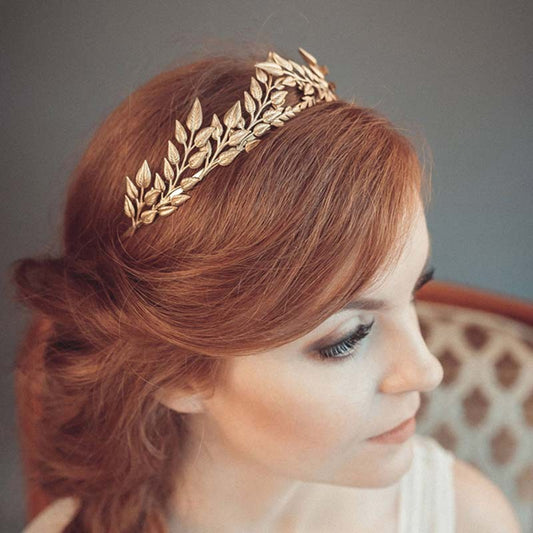 Bridal Golden Leaf Headband Alloy Crown Hair Accessories - Badi Jewellery store