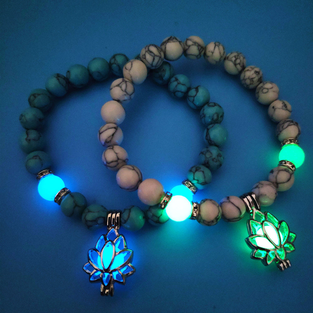 Energy Luminous Lotus Natural Stone Bracelet Yoga Healing Luminous Glow In The Dark Charm Beads Bracelet For Men Women Prayer Buddhism - Badi Jewellery store