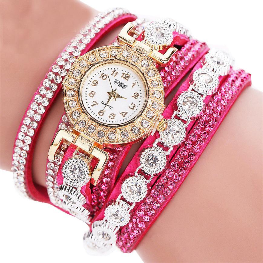 Leather Rhinestone Watch Bracelet Watches