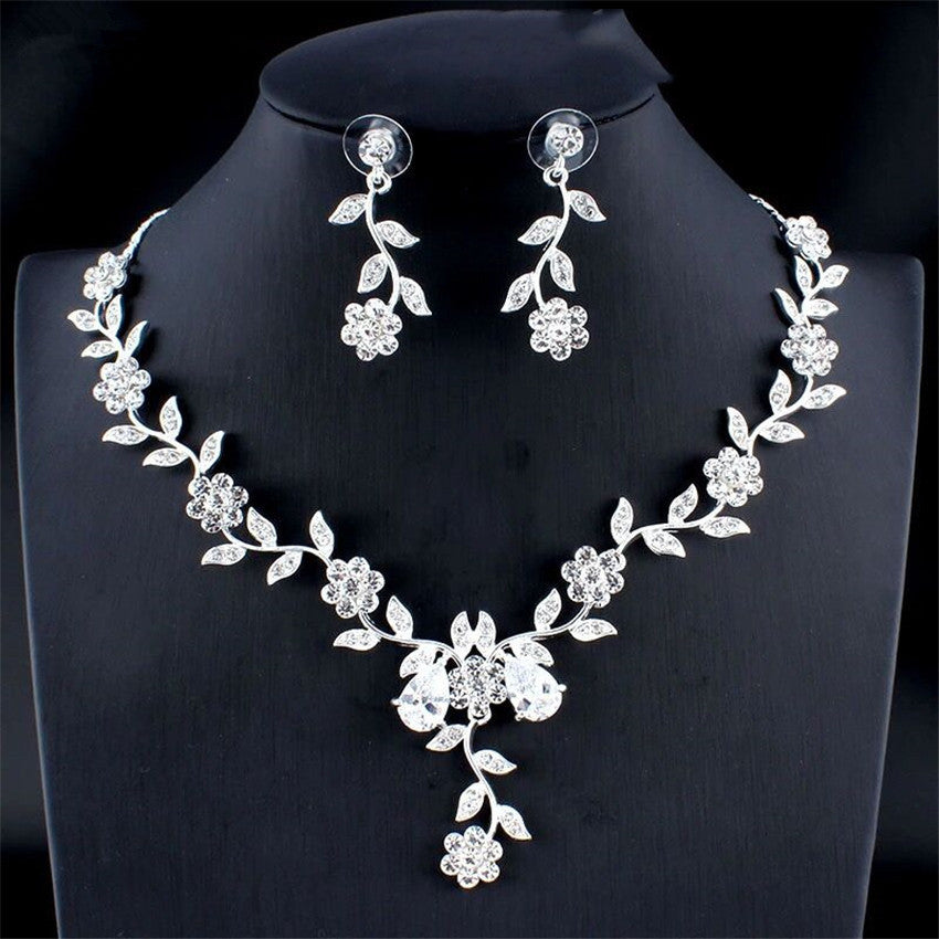 Golden Zircon Jewelry Set Bridal Necklace Earrings Wedding Two-piece Set - Badi Jewellery store