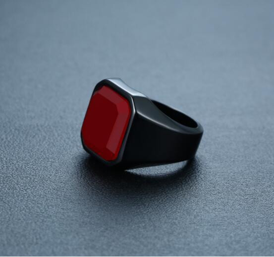 Men's stainless steel black agate ring - Badi Jewellery store