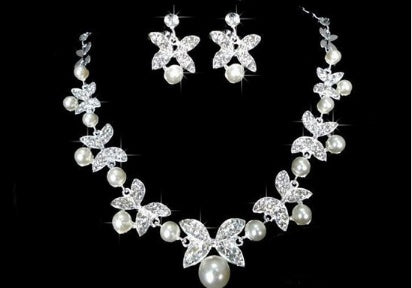 Butterfly Bridal Jewelry Set Chain Pearl Jewelry Three Piece Bridal Soft Chain Headdress Bridal Jewelry Set - Badi Jewellery store