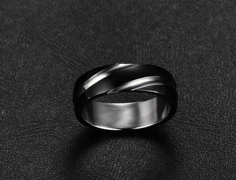 Black Titanium Steel Twill Men's Ring - Badi Jewellery store