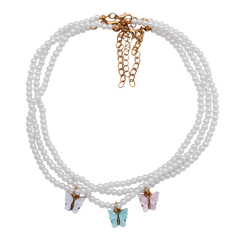 Elegant White Pearl Choker Necklace Small Round Pearl Wedding Butterfly Necklace For Women Charm Fashion Jewelry - Badi Jewellery store