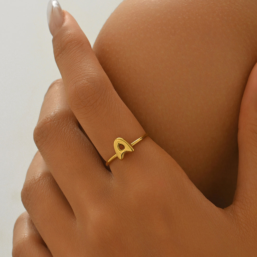 Lxalry 18K Gold Plated Stainless Steel Modern Alphabet Ring With Mirror Polish Sphere Accents Hypoallergenic Jewelry For Women Skin Safe Never Fade Luxury Gift Full A-Z Letters - Badi Jewellery store