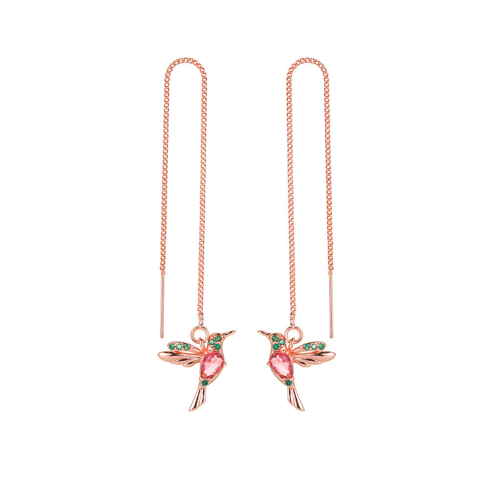 Fashion Jewelry New Unique Little Bird Drop Long Hanging Hummingbird Earrings For Women Elegant Girl Tassel Crystal Pendant Earring Jewelry - Badi Jewellery store