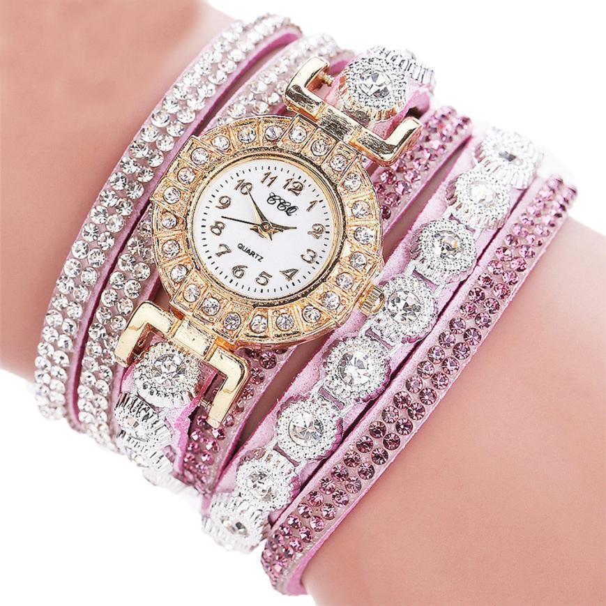 Leather Rhinestone Watch Bracelet Watches