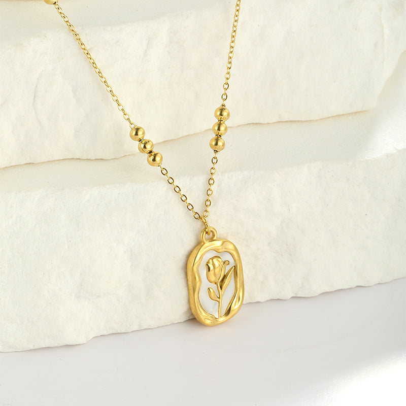Simple Rose White Shell Pendant Necklace For Women - Badi Jewellery store
