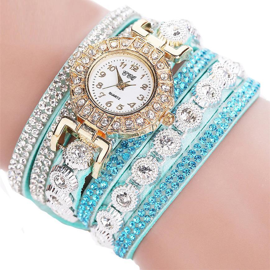 Leather Rhinestone Watch Bracelet Watches