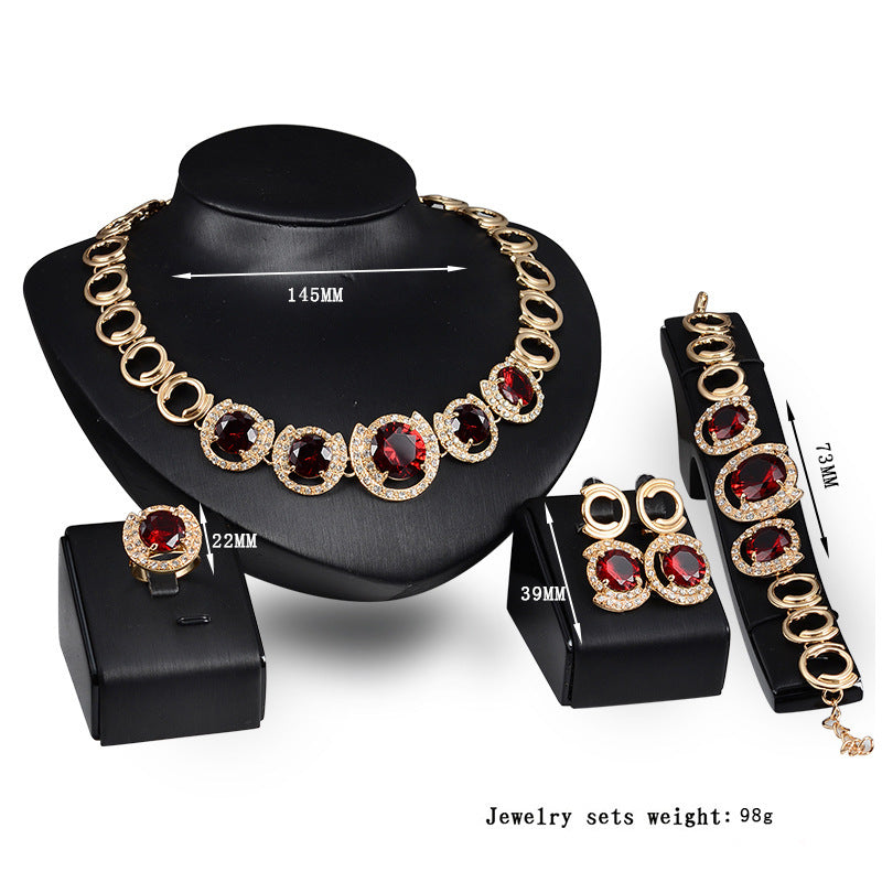 Wedding Bridal Accessories Gold Color Crystal Green Red Zircon Pendant Necklace Earrings Ring Women Wedding Bridal Jewelry Sets - Badi Jewellery store