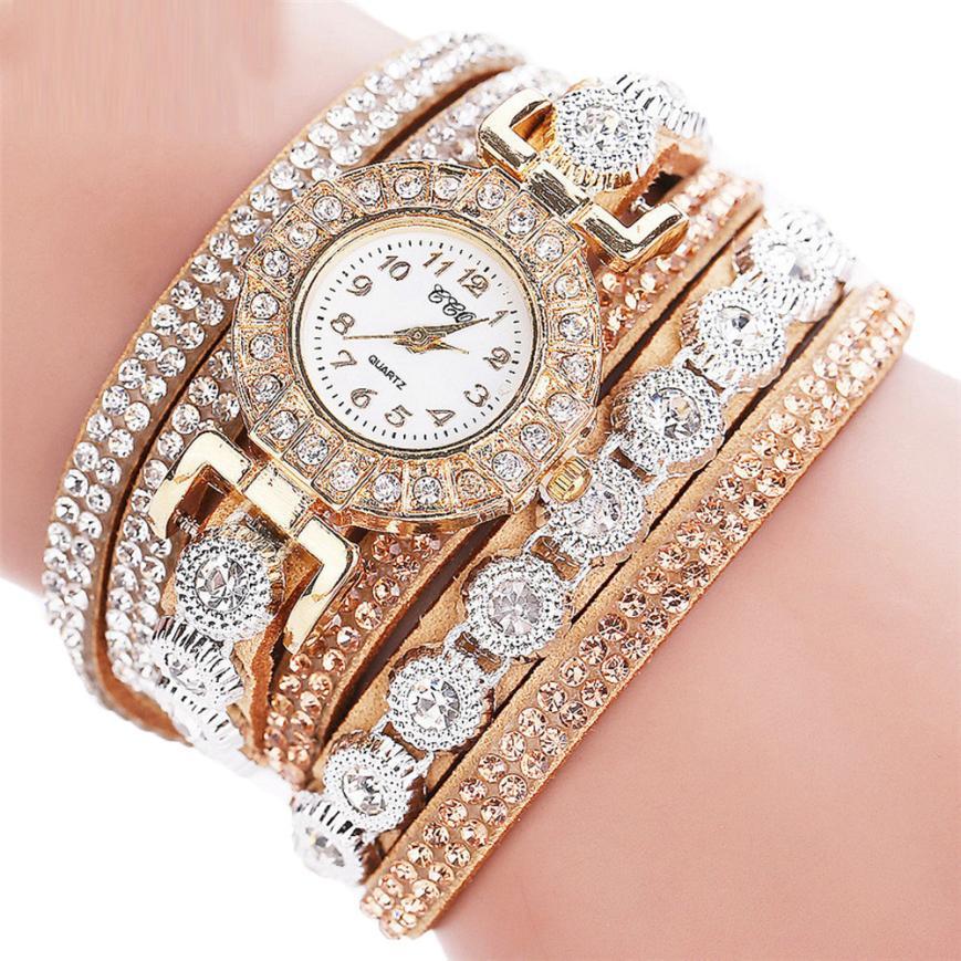 Leather Rhinestone Watch Bracelet Watches