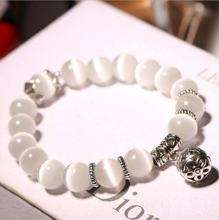 Natural opal beads bracelets crystal fashion women bracelet vintage stainless steel braceletes for women - Badi Jewellery store