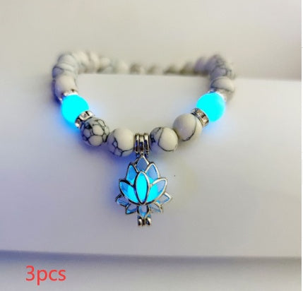 Energy Luminous Lotus Natural Stone Bracelet Yoga Healing Luminous Glow In The Dark Charm Beads Bracelet For Men Women Prayer Buddhism - Badi Jewellery store