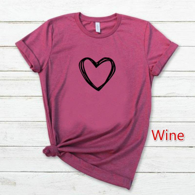Heart Print T Shirt Women Short Sleeve