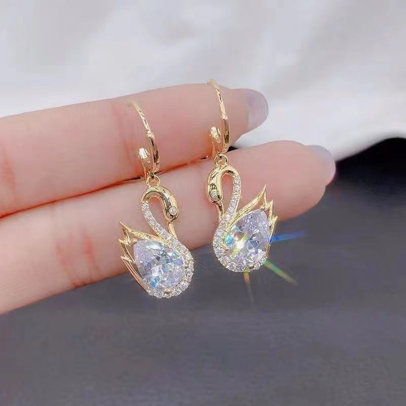 Sweet Rhinestone Swan Earrings Ins Fashion Earrings For Women Jewelry - Badi Jewellery store
