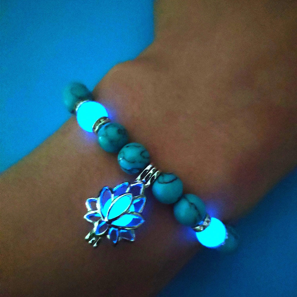 Energy Luminous Lotus Natural Stone Bracelet Yoga Healing Luminous Glow In The Dark Charm Beads Bracelet For Men Women Prayer Buddhism - Badi Jewellery store