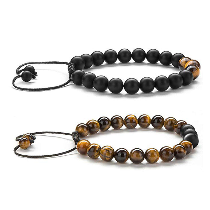 Tiger Eye Couple Bracelets Matte Black Agate Beads Bracelet - Badi Jewellery store