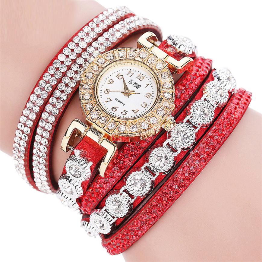 Leather Rhinestone Watch Bracelet Watches