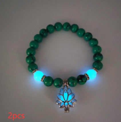 Energy Luminous Lotus Natural Stone Bracelet Yoga Healing Luminous Glow In The Dark Charm Beads Bracelet For Men Women Prayer Buddhism - Badi Jewellery store