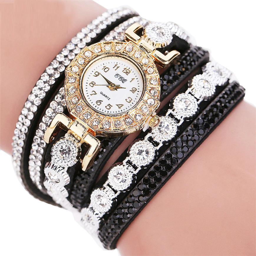 Leather Rhinestone Watch Bracelet Watches
