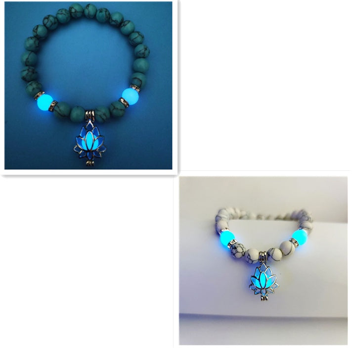 Energy Luminous Lotus Natural Stone Bracelet Yoga Healing Luminous Glow In The Dark Charm Beads Bracelet For Men Women Prayer Buddhism - Badi Jewellery store