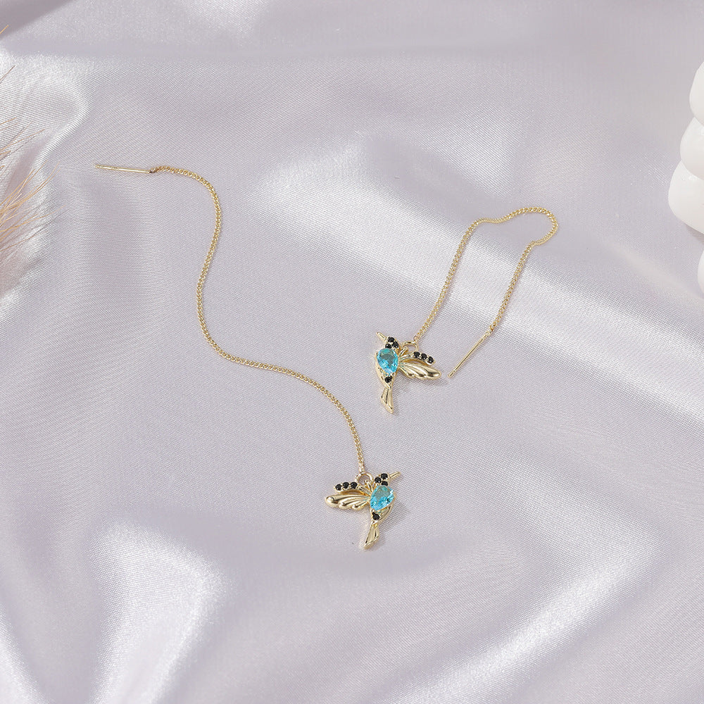 Fashion Jewelry New Unique Little Bird Drop Long Hanging Hummingbird Earrings For Women Elegant Girl Tassel Crystal Pendant Earring Jewelry - Badi Jewellery store