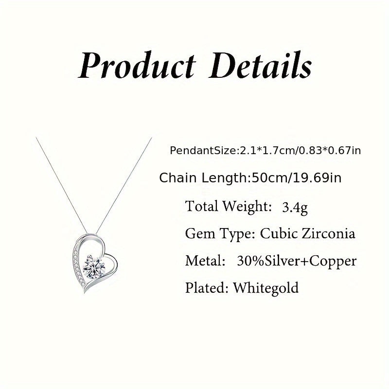 Cubic Zirconia Heart Necklace With Heart For Gifts 925 Sterling Silver Necklace