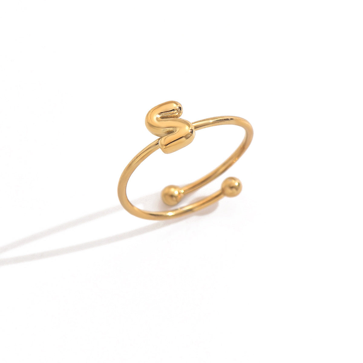 Lxalry 18K Gold Plated Stainless Steel Modern Alphabet Ring With Mirror Polish Sphere Accents Hypoallergenic Jewelry For Women Skin Safe Never Fade Luxury Gift Full A-Z Letters - Badi Jewellery store