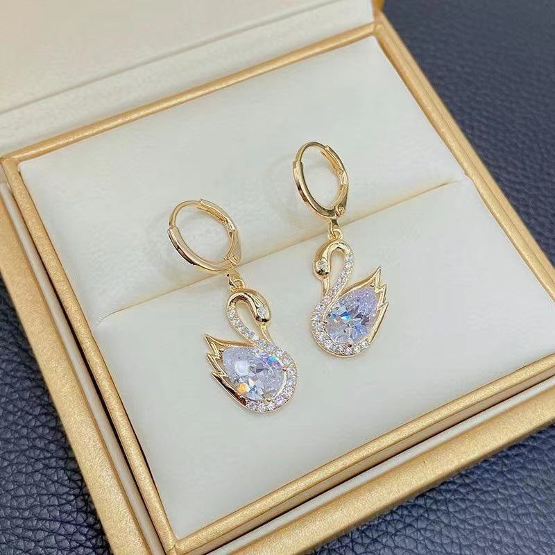 Sweet Rhinestone Swan Earrings Ins Fashion Earrings For Women Jewelry - Badi Jewellery store