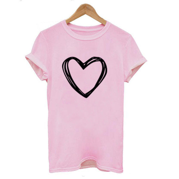 Heart Print T Shirt Women Short Sleeve