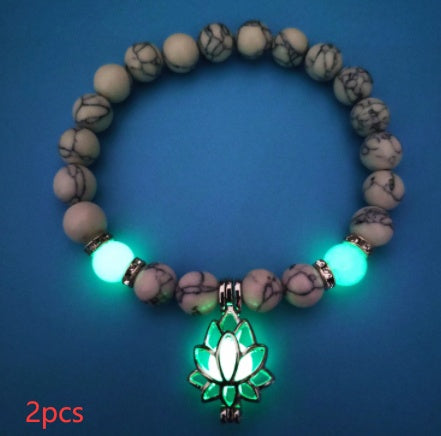 Energy Luminous Lotus Natural Stone Bracelet Yoga Healing Luminous Glow In The Dark Charm Beads Bracelet For Men Women Prayer Buddhism - Badi Jewellery store