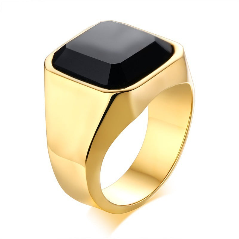 Men's stainless steel black agate ring - Badi Jewellery store