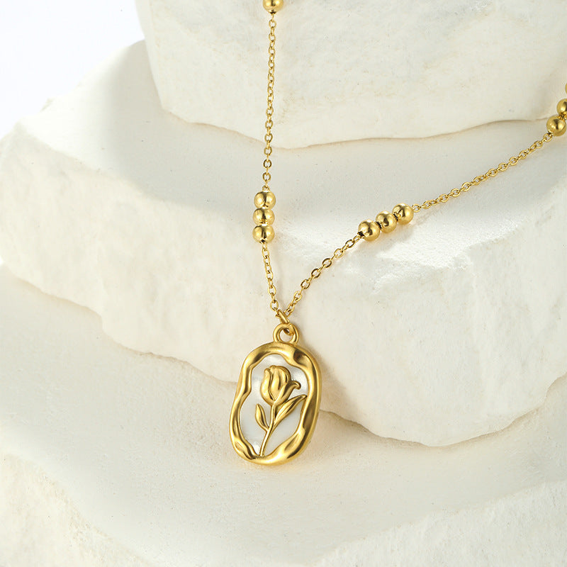 Simple Rose White Shell Pendant Necklace For Women - Badi Jewellery store