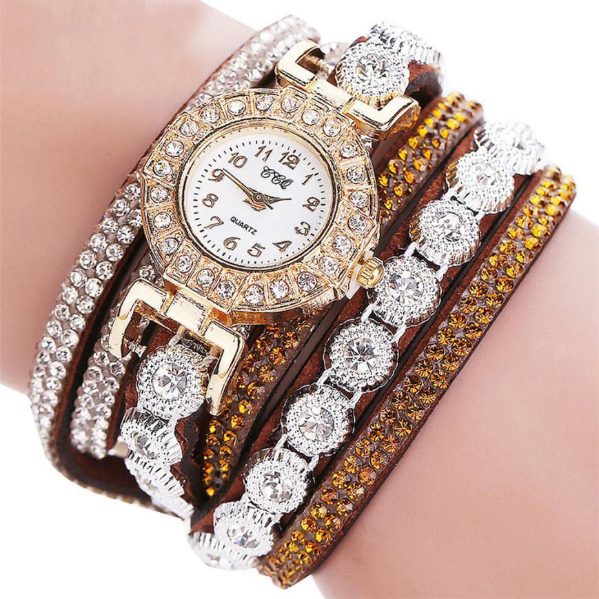 Leather Rhinestone Watch Bracelet Watches