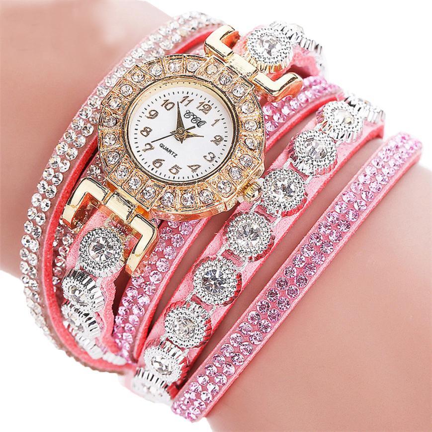Leather Rhinestone Watch Bracelet Watches