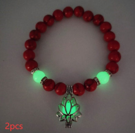 Energy Luminous Lotus Natural Stone Bracelet Yoga Healing Luminous Glow In The Dark Charm Beads Bracelet For Men Women Prayer Buddhism - Badi Jewellery store