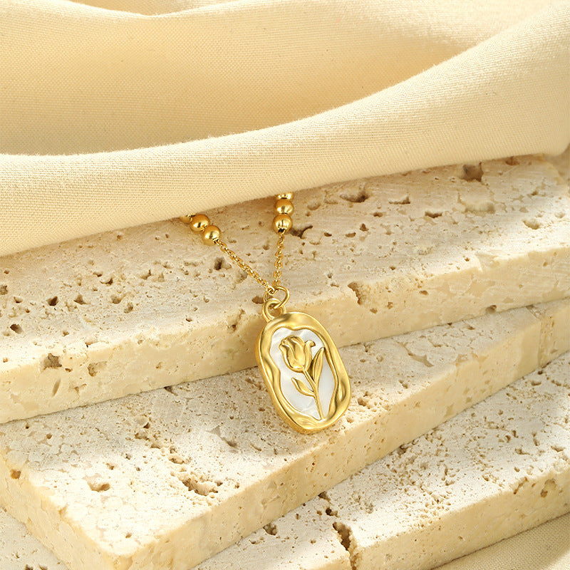 Simple Rose White Shell Pendant Necklace For Women - Badi Jewellery store
