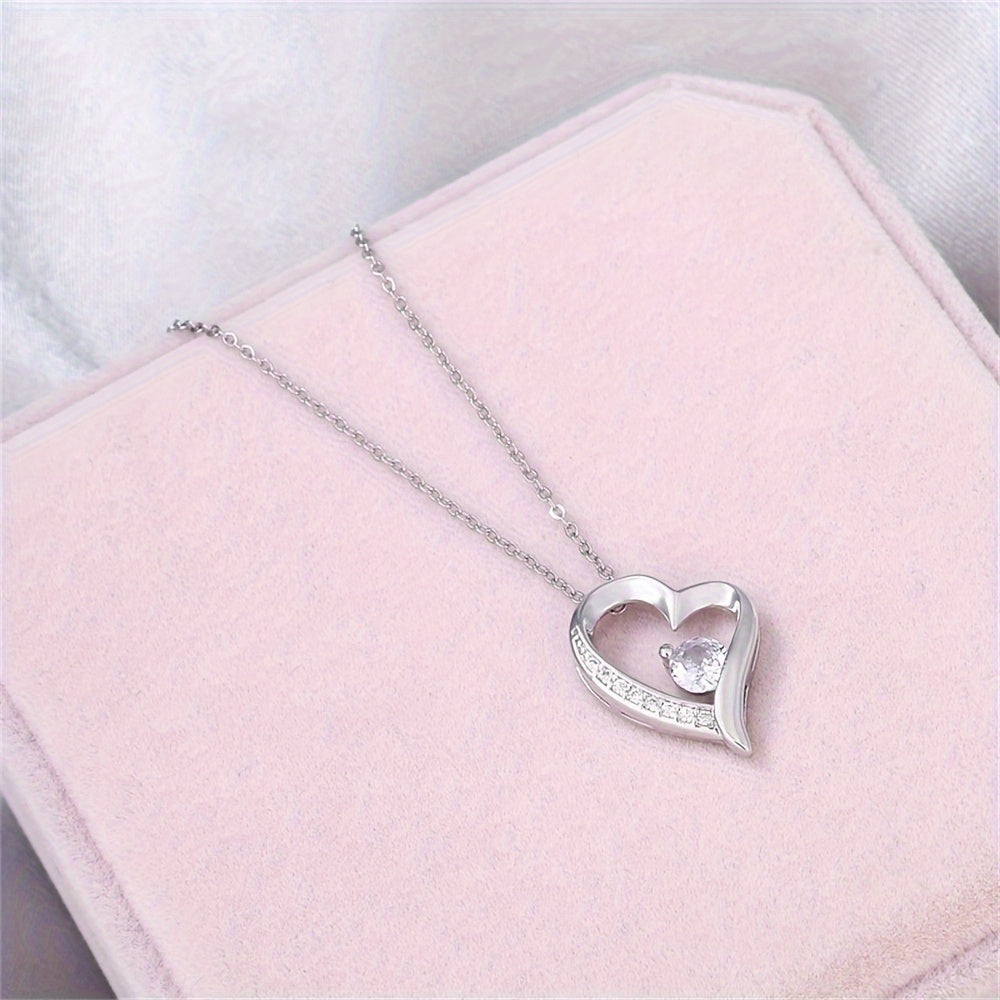 Cubic Zirconia Heart Necklace With Heart For Gifts 925 Sterling Silver Necklace