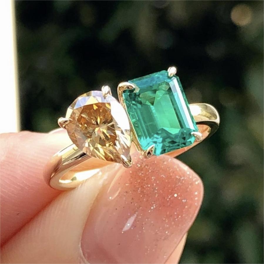 Crystal Engagement Ring Classic Gold Color