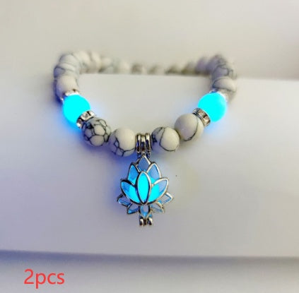 Energy Luminous Lotus Natural Stone Bracelet Yoga Healing Luminous Glow In The Dark Charm Beads Bracelet For Men Women Prayer Buddhism - Badi Jewellery store