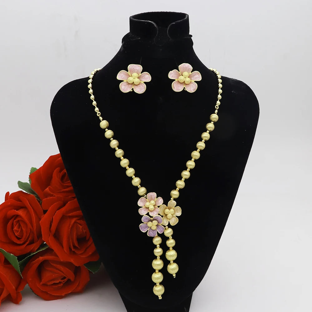 African Beads Necklace Flower Pendant Earrings Jewellery - Badi Jewellery store