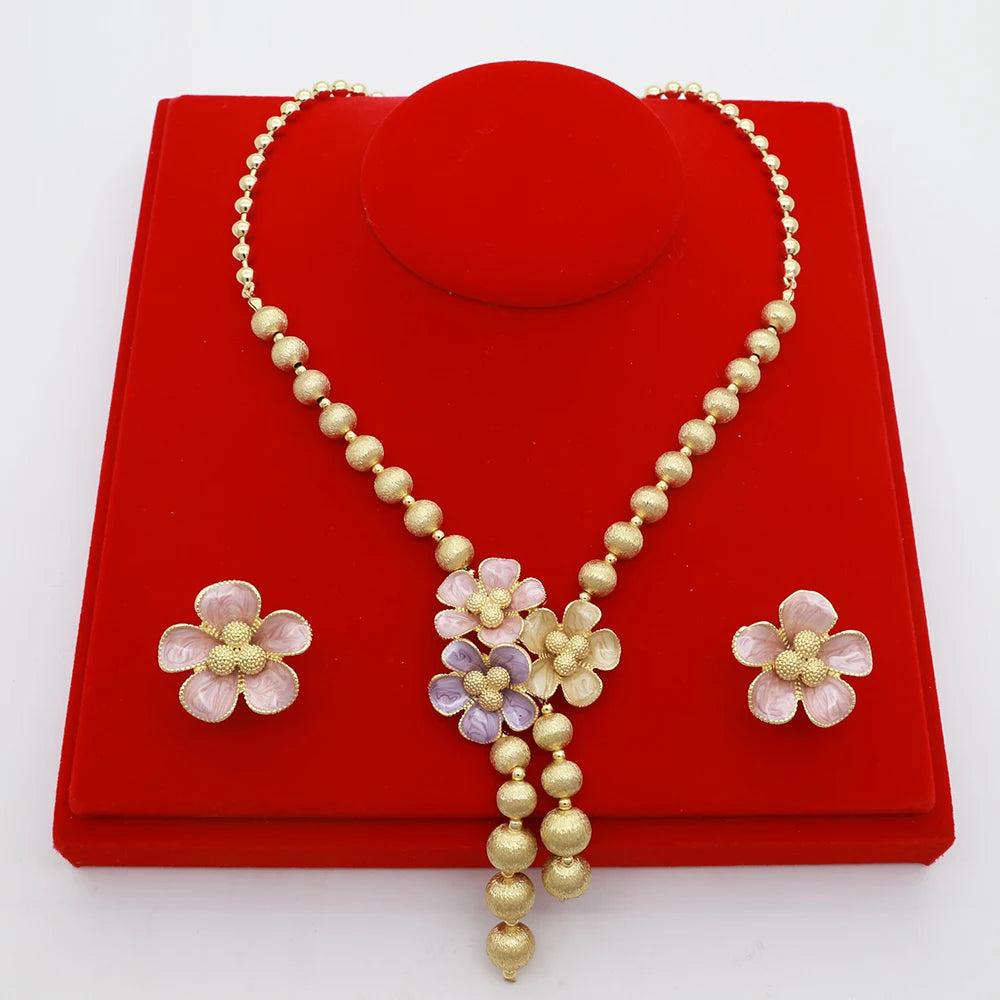 African Beads Necklace Flower Pendant Earrings Jewellery - Badi Jewellery store