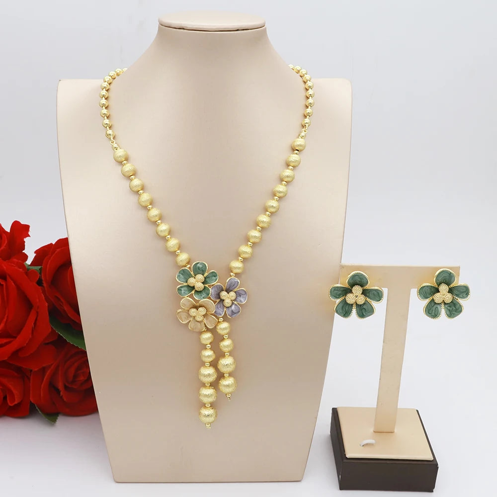 African Beads Necklace Flower Pendant Earrings Jewellery - Badi Jewellery store