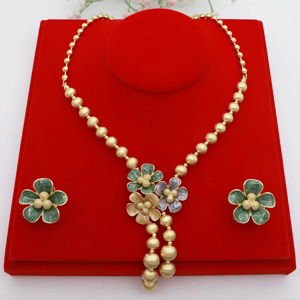 African Beads Necklace Flower Pendant Earrings Jewellery - Badi Jewellery store