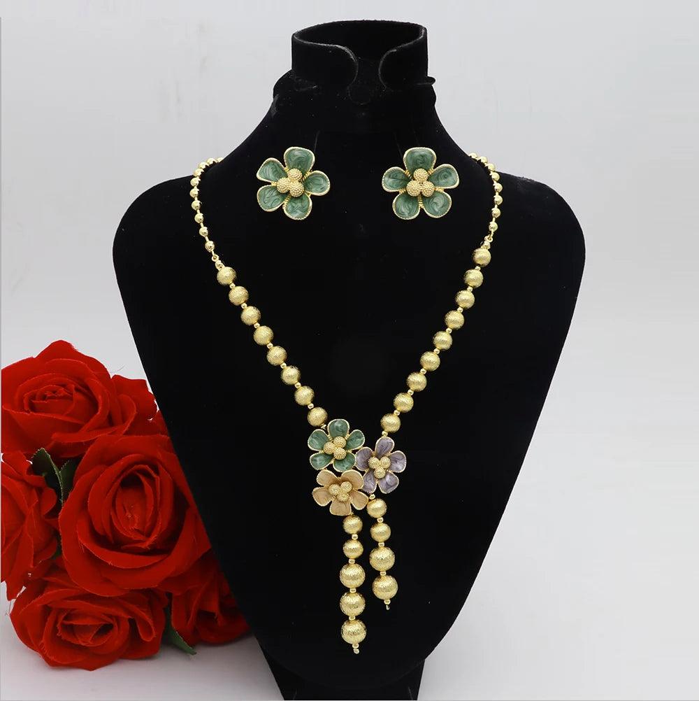 African Beads Necklace Flower Pendant Earrings Jewellery - Badi Jewellery store