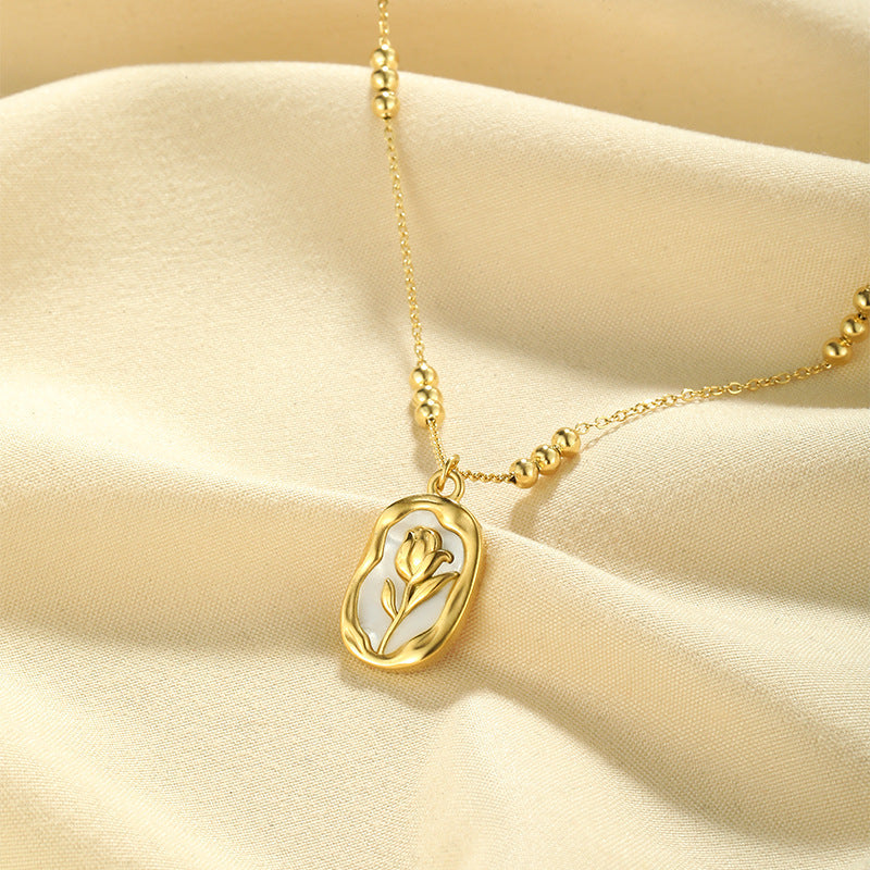 Simple Rose White Shell Pendant Necklace For Women - Badi Jewellery store