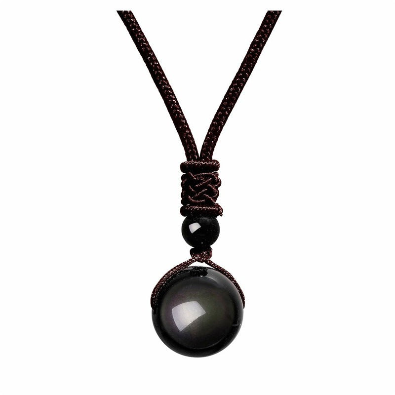 Fashion 16mm Natural Obsidian Pendant Amethyst Necklace For Men And Women - Badi Jewellery store