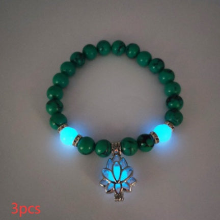 Energy Luminous Lotus Natural Stone Bracelet Yoga Healing Luminous Glow In The Dark Charm Beads Bracelet For Men Women Prayer Buddhism - Badi Jewellery store