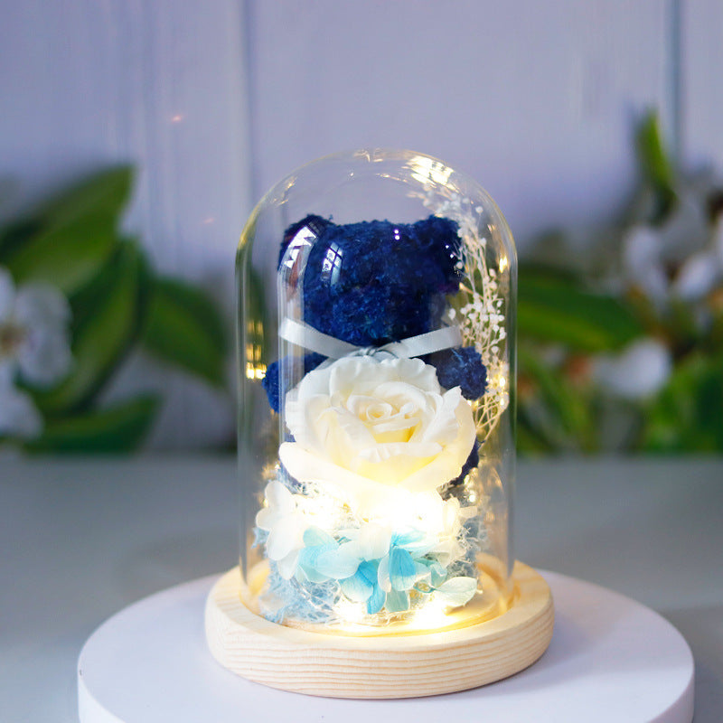 Gift Box Teddy Bear Eternal Flower With Lights Gift For Women Home Decor
